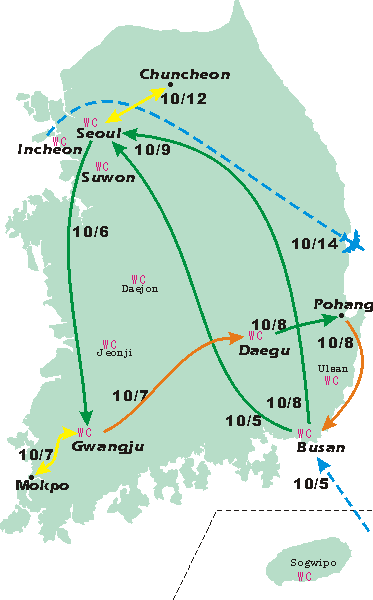 ルート図:’01韓国旅行記