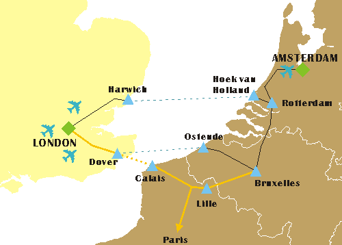 ルート図:ロンドン〜アムステルダム