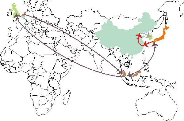 ルート図:’02ヨーロッパ&中国&韓国 旅行記